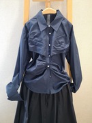 H125全棉重工抽褶小个子收腰显瘦衬衫藏青色女装衬衣