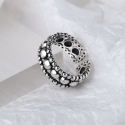 新概念s925纯银 几何圆珠泰银戒指复古做旧时尚个性ins潮开口指环