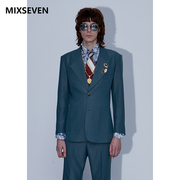 MIXSEVEN原创设计男装小西服珊瑚绿复古老式大翻领两粒扣贴袋单西