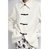 APOZI 白色新中式女装黑白盘扣长袖衬衫女秋冬设计感小众国风衬衣