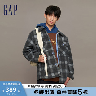 Gap男装春秋LOGO刺绣格纹拼接夹棉夹克高级宽松廓形外套840915