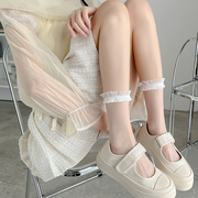 日系JK洛丽塔白色短袜春夏季薄款透肉堆堆袜蕾丝花边黑色袜子女