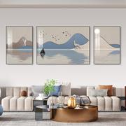 背有靠山客厅装饰画大气沙发背景墙挂画高级感三联画抽象山水壁画