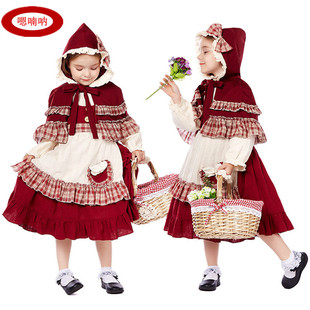 儿童卖火柴的小女孩服装田园农场女仆衣服补丁小红帽演出服装披肩