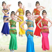 六一儿童民族舞蹈服孔雀舞，演出服装女童少儿，傣族鱼尾裙肚皮舞长裙