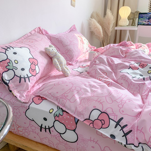 卡通超萌hellokitty猫四件套床上用品，粉色蝴蝶结学生，宿舍三件套女