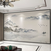 墙纸定制新中式大气水墨山水，电视背景墙壁纸客厅，壁布装饰墙布壁画