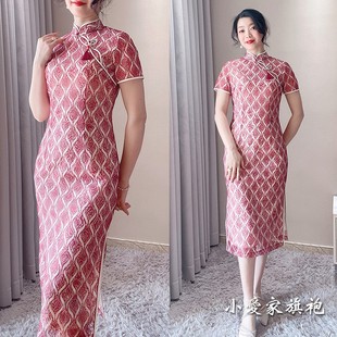 2024红色蕾丝旗袍连衣裙中年妈妈送考改良日常中裙气质夏季中国风