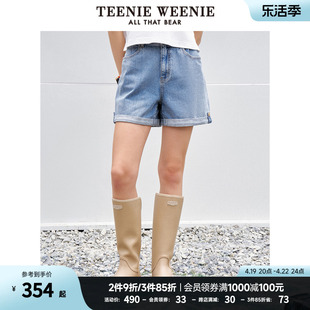 TeenieWeenie小熊宽松卷边裤腿刺绣基础款牛仔短裤裤子女