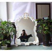 欧式镜框立体雕花，复古理发店镜子美容美发镜白色，发廊镜台壁挂