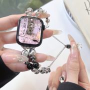 新中式水晶珠珠手链式女表带适用苹果手表applewatch5678SE手表带