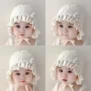 春夏季婴儿帽子女宝宝时尚花边帽甜美小公主花朵遮阳帽女童套头帽