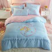儿童床品四件套女孩纯棉粉色公主风卡通女童被套床单床笠定制