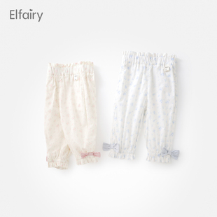 elfairy女童裤子宝宝夏装，碎花七分裤儿童休闲裤，小童中裤夏季薄款