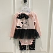 minisusic0-12个月婴童新生儿粉色蝴蝶结长袖哈裙长裤多件套