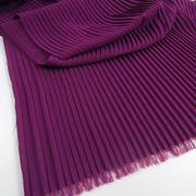 紫色风琴百褶压皱薄纱加密珍珠雪纺服装面，布料纯色连衣裙拉直量