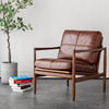 北欧实木真皮汉克椅意式极简沙发客厅椅子头层牛皮羽绒单人沙发椅