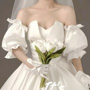 新娘手套森系缎面婚纱配饰，遮手臂抹胸，婚纱礼服短款手袖可定制颜色