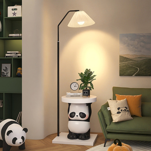 床头柜落地灯客厅卧室沙发旁边置物台一体卡通高颜值熊猫2024