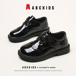abckids儿童童鞋2024夏季男童，黑色小皮鞋春秋款学生表演鞋女
