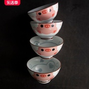 和风四季日式釉下彩餐具卡通陶瓷碗饭碗家用釉下彩儿童米饭水果碗