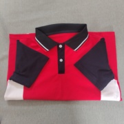 夏季男女同款纯棉休闲短袖，大红色拼接白色藏蓝色t恤polo衫