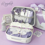 婴儿礼盒手提箱女宝宝小公主纯棉紫色春夏，新生儿满月送礼物