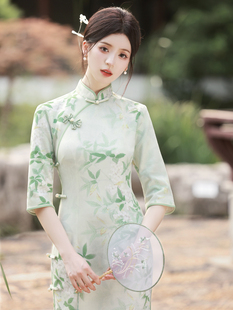 秋季旗袍麂皮绒七分袖，日常可穿素雅年轻款2024年秋款中袖