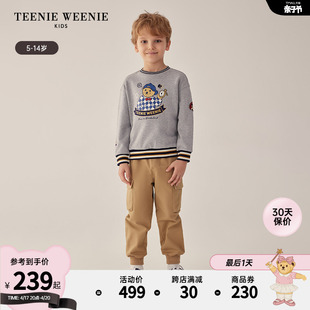 TeenieWeenie Kids小熊童装24年春男童圆领条纹撞色套头卫衣