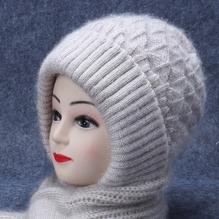 帽子女冬季中老年妈妈，加厚针织毛线帽防寒保暖围巾一体围脖护耳