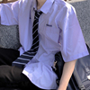 泰国校服学生dkjk制服，衬衫原创夏季紫色，复古短袖泰式衬衣情侣款