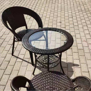 阳台小茶几圆形简易小户型小圆桌钢化玻璃小圆桌子藤编休闲椅