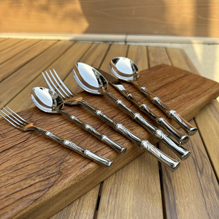 竹节高颜值牛排叉勺六件套法式轻奢西餐餐具套装不锈钢叉勺子