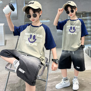 儿童装男童夏装套装短袖圆领2023大童运动服两件夏季潮牌洋气