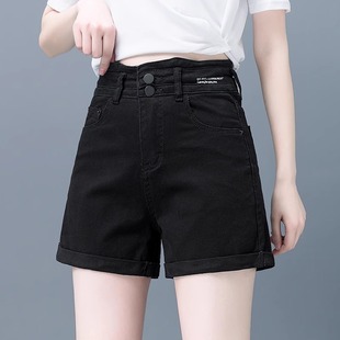2024黑色高腰牛仔短裤，女夏ins设计感小众，宽松显瘦a字阔腿热裤