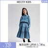 mecity kids童装秋季女童宽松蝙蝠袖翻领牛仔衬衫