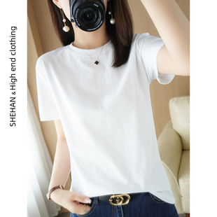 莱卡棉圆领短袖T恤女夏季薄款白色宽松半袖2022韩版休闲背心