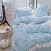北欧蓝色100全棉床单被套床上四件套公主风纯棉网红床品床笠款