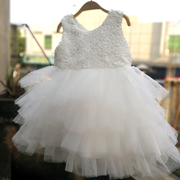 女童韩版礼服白色婚纱公主，连衣裙蓬蓬纱裙六一幼儿园，毕业礼服