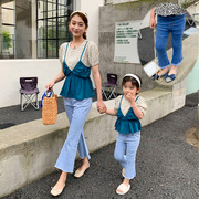 亲子装夏季韩版女童宝宝牛仔，喇叭裤弹力棉，牛仔9分8分裤