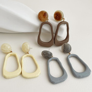 韩国设计感冷淡风几何染色木质耳环女s925银针个性气质耳钉耳饰品