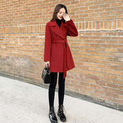 红色双面羊绒大衣女2023秋冬韩版宽松小个子毛呢子大衣外套女