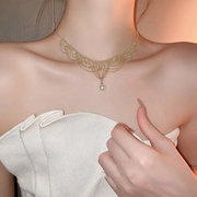 天然淡水珍珠锁骨链蕾丝项链轻奢风，复古宫廷设计镀14k金晚装(金晚装)礼服