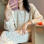 zz纯棉纱布睡衣女春秋季长袖，女士圆领套装韩系双层薄款全棉家居服
