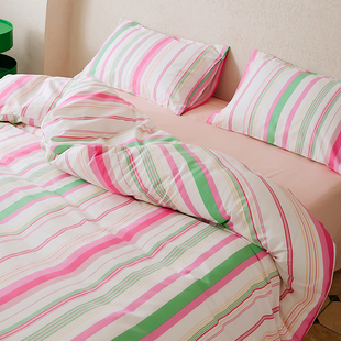 多巴胺彩虹条纹纯棉全棉床上四件套，少女心宿舍，被套床单三件套1.8m