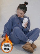 加绒加厚休闲运动服套装女冬季学生韩版宽松小个子圆领卫衣两件套