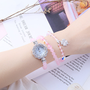 手链表女缠绕三圈天然粉晶紫水晶925银防水时尚送礼石英女款手表