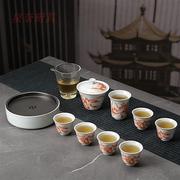 陶瓷茶具整套家用直口杯盖碗泡茶盘色釉茶具套装中式复古商务送礼