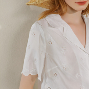 夏季真丝丝棉重工镂空绣花短袖，衬衫女衬衣精美显瘦上衣12368
