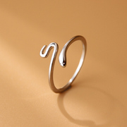 纯银蛇形开口戒指女简约时尚，设计韩版气质，个性小动物尾戒指环手饰